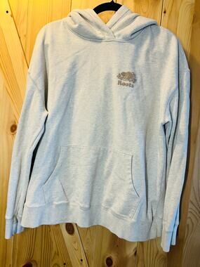 Roots Classic Salt & Pepper Grey Pullover Hoodie Sweatshirt Medium Flocked Logo